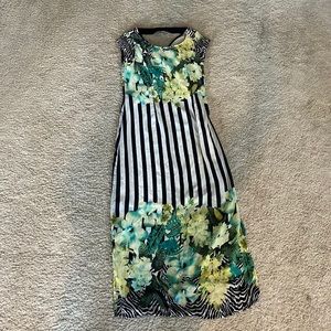 Floral/Striped Black, White & Green Breezy Maxi Dress - Size M